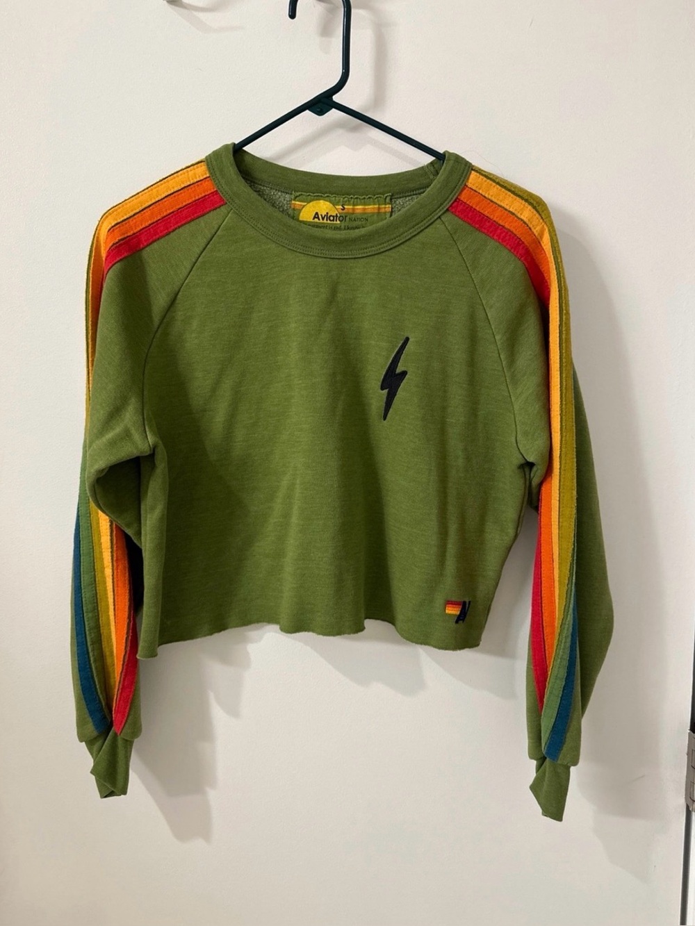 Aviator Nation Olive Rainbow-Stripe Sweatshirt